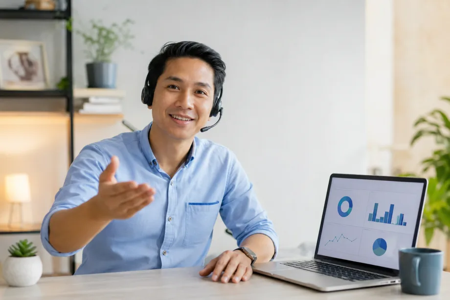 TopAdsROI support engineer wearing a headset, ready to greet your demo call